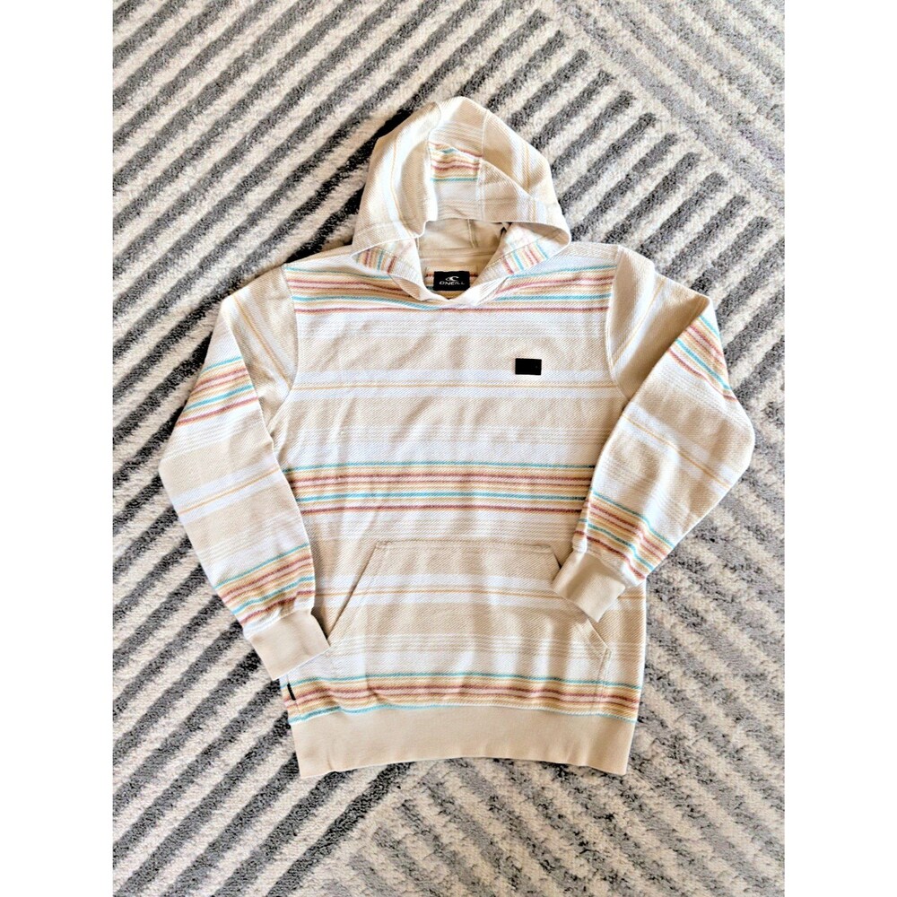 O'Neill Lightweight Cream and Striped Women's Beach Hoodie Size L